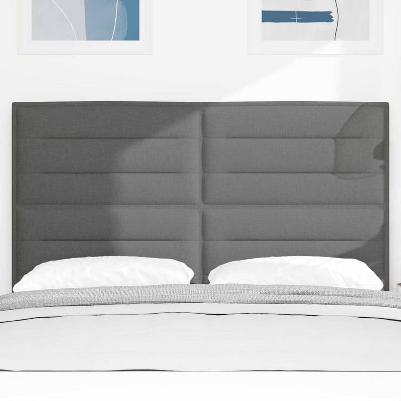 Tăblie LED cu benzi LED cu headboard Gri închis 144 cm țesătură