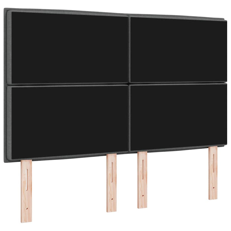 Tăblie LED cu benzi LED cu headboard Gri închis 144 cm țesătură