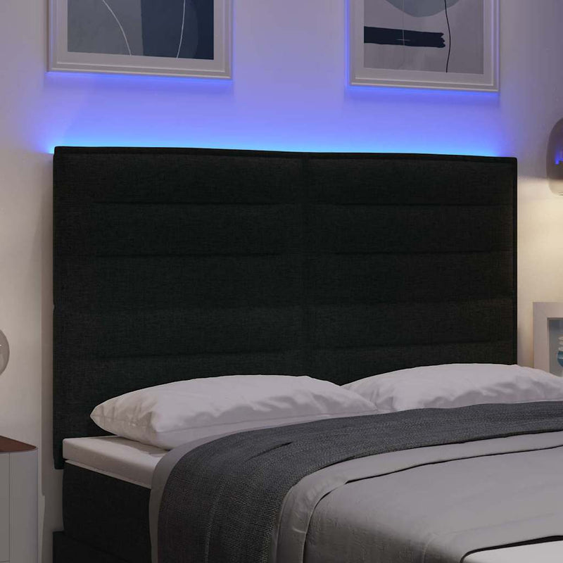 Tăblie LED cu benzi LED cu headboard Negru 144 cm țesătură