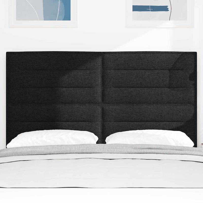 Tăblie LED cu benzi LED cu headboard Negru 144 cm țesătură