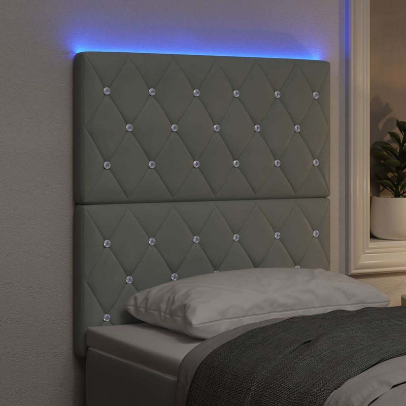 Tăblie LED cu benzi LED cu headboard Gri deschis 80 cm Catifea