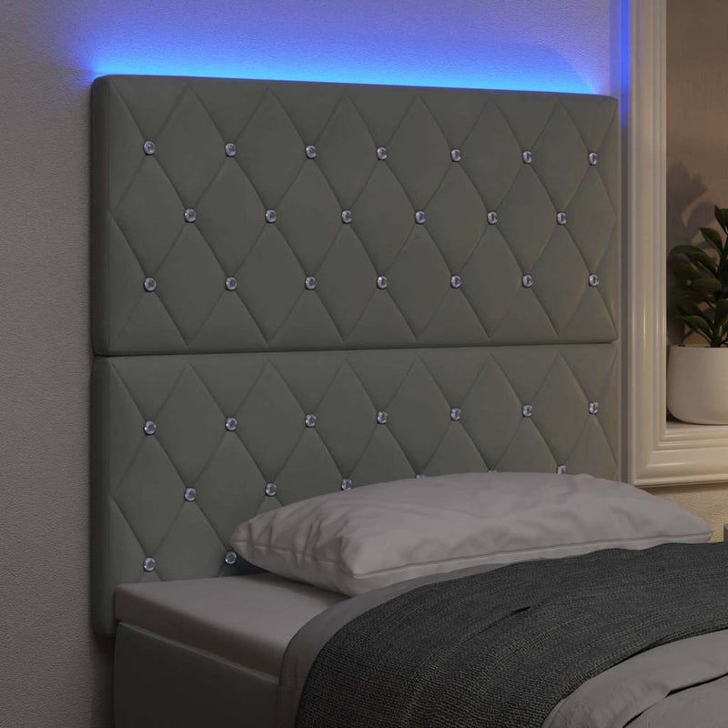 Tăblie LED cu benzi LED cu headboard Gri deschis 80 cm Catifea