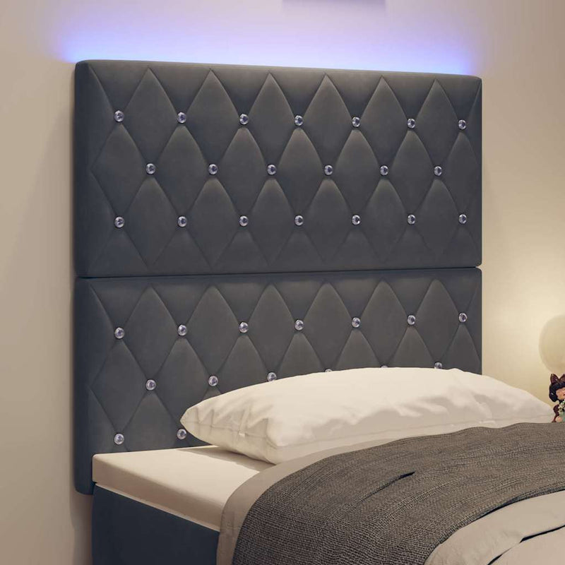 Tăblie LED cu benzi LED cu headboard Gri închis 90 cm Catifea