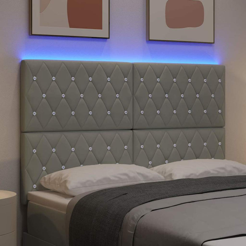 Tăblie LED cu benzi LED cu headboard Gri deschis 144 cm Catifea