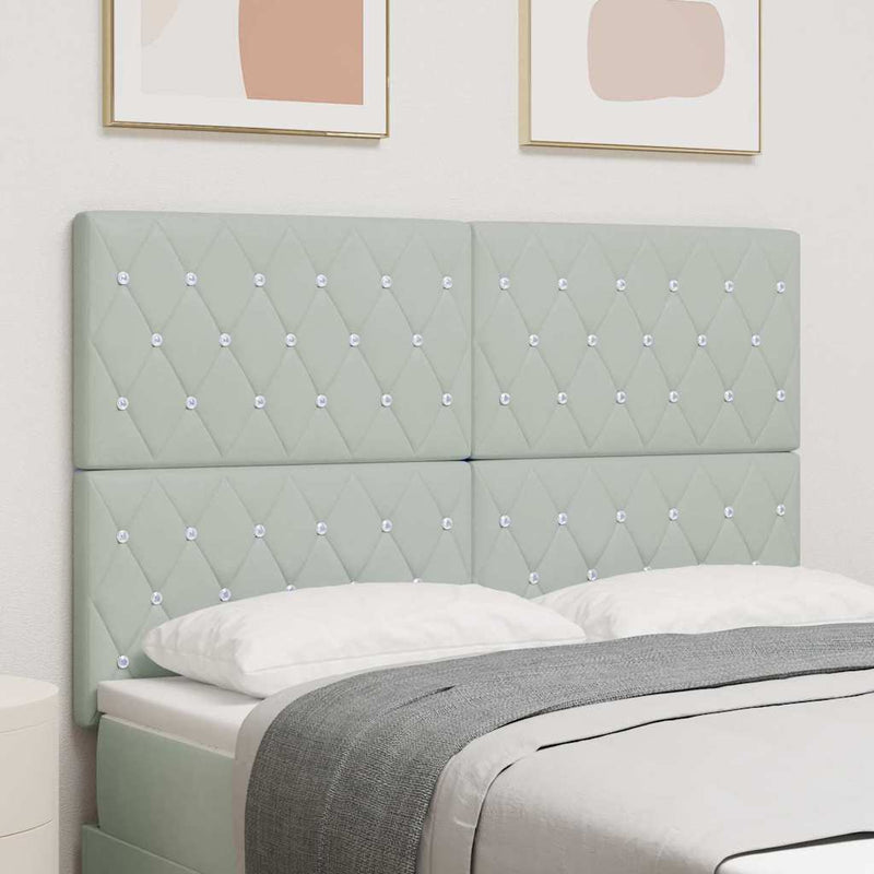 Tăblie LED cu benzi LED cu headboard Gri deschis 144 cm Catifea