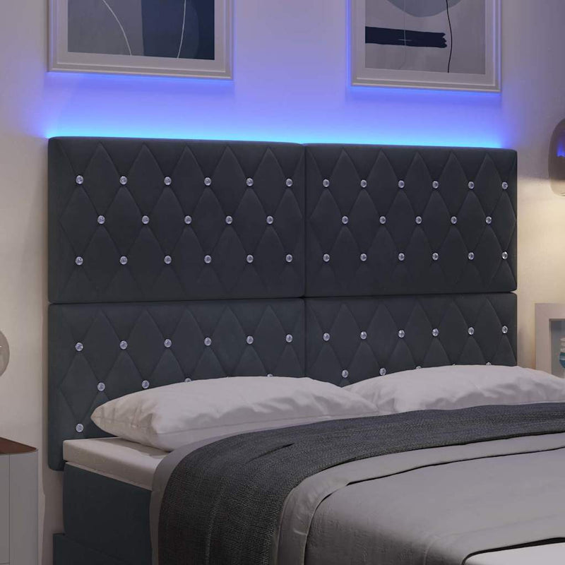 Tăblie LED cu benzi LED cu headboard Gri închis 144 cm Catifea