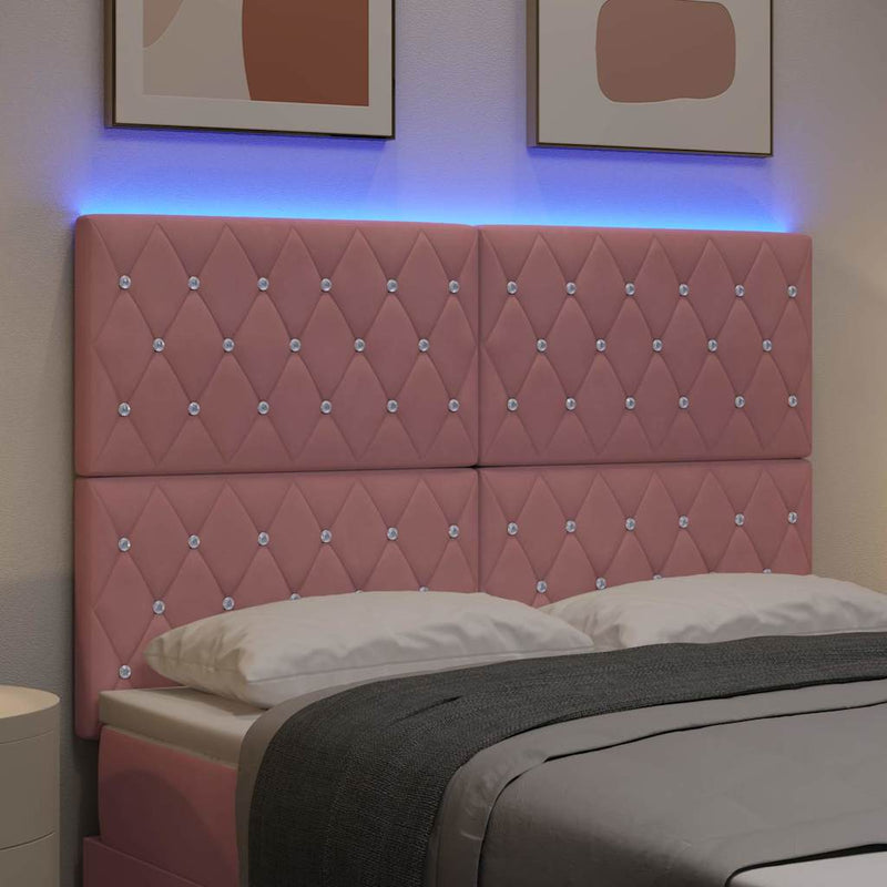 Tăblie LED cu benzi LED cu headboard Manual Roz 144 cm Catifea