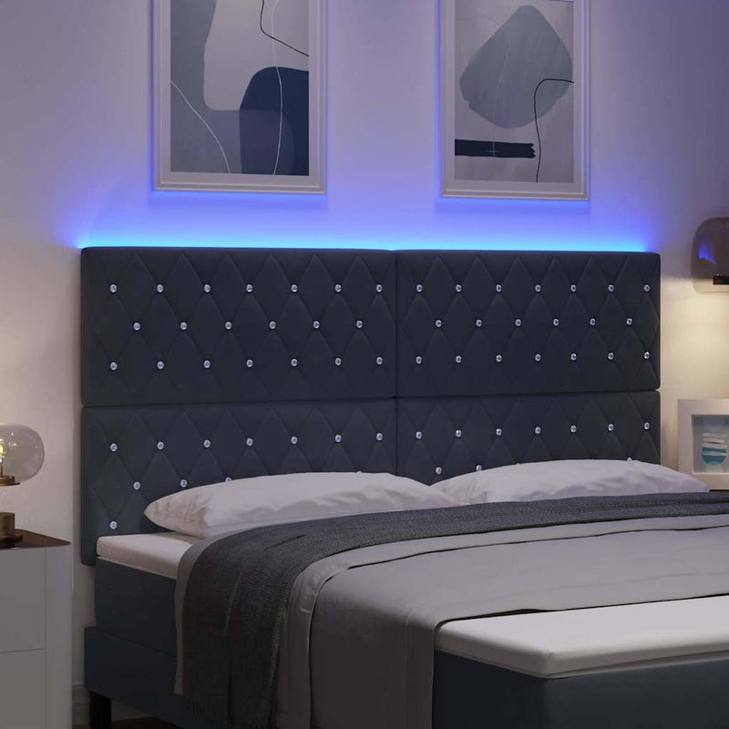 Tăblie LED cu benzi LED cu headboard Gri închis 180 cm Catifea