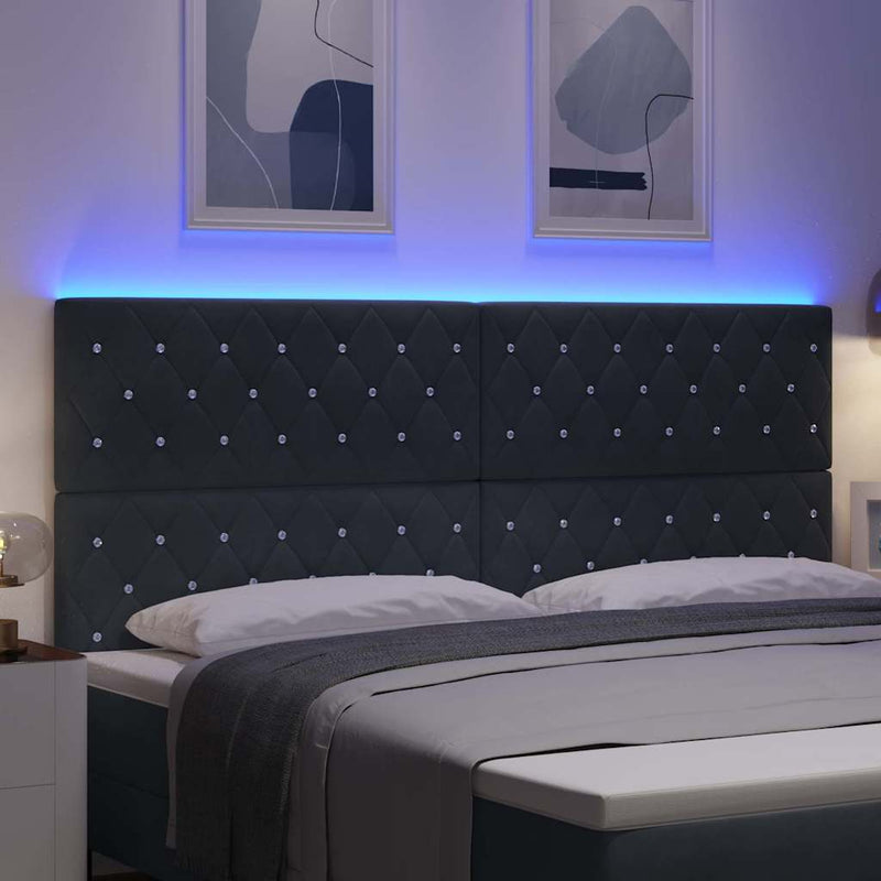 Tăblie LED cu benzi LED cu headboard Gri închis 200 cm Catifea