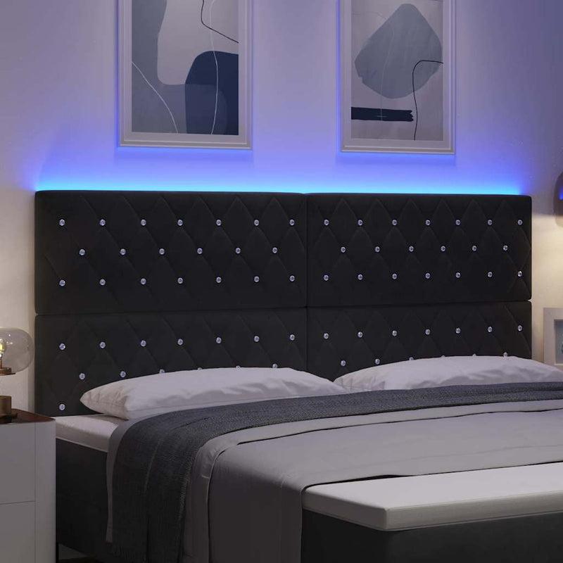 Tăblie LED cu benzi LED cu headboard Negru 200 cm Catifea