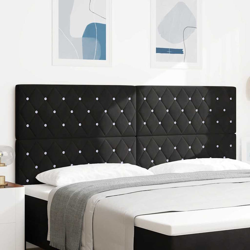 Tăblie LED cu benzi LED cu headboard Negru 200 cm Catifea