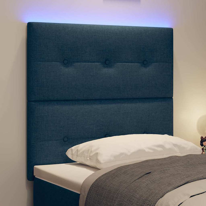 Tăblie LED cu benzi LED cu headboard albastru 90 cm țesătură