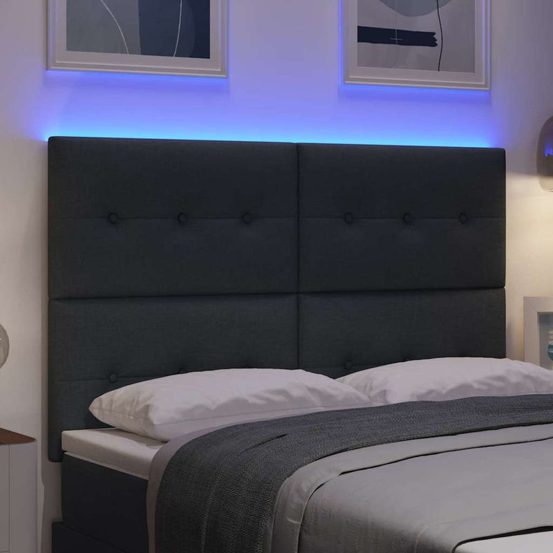 Tăblie LED cu benzi LED cu headboard Gri închis 144 cm țesătură