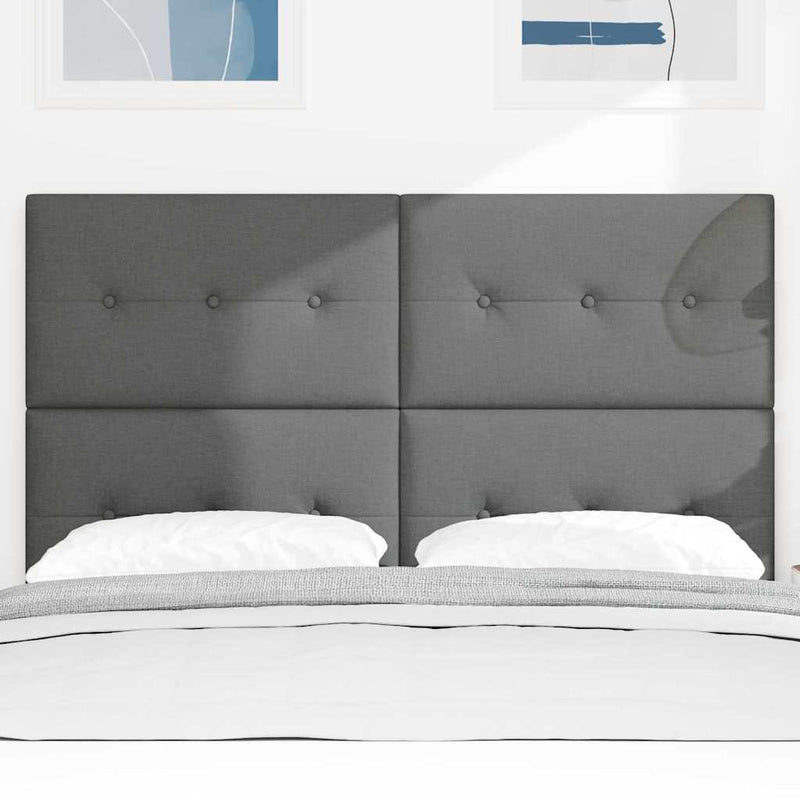 Tăblie LED cu benzi LED cu headboard Gri închis 144 cm țesătură