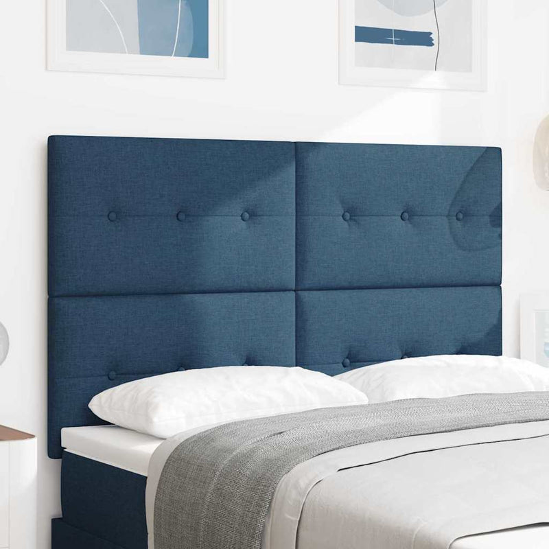 Tăblie LED cu benzi LED cu headboard albastru 144 cm țesătură