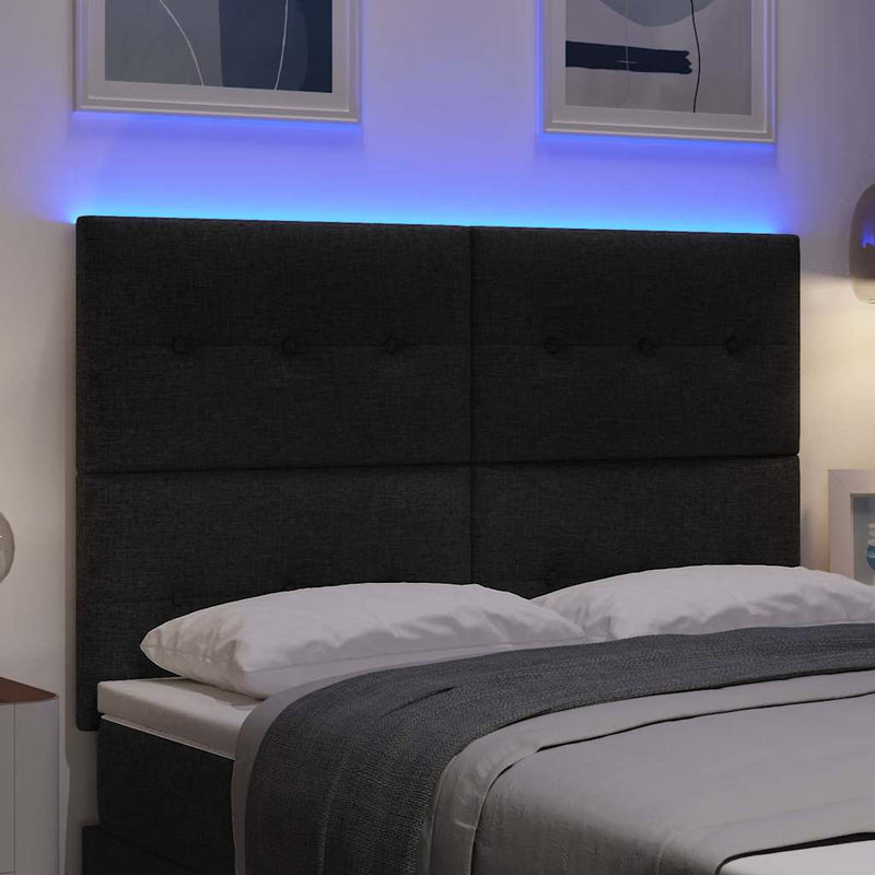Tăblie LED cu benzi LED cu headboard Negru 160 cm țesătură