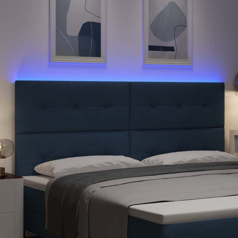 Tăblie LED cu benzi LED cu headboard albastru 200 cm țesătură