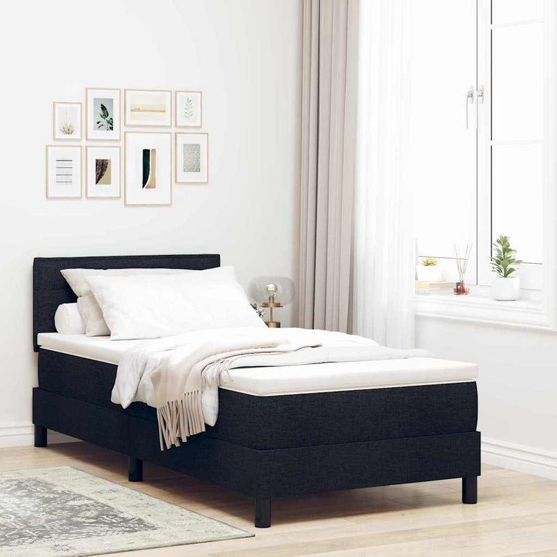 Pat cu arcuri cu headboard Manual Negru 90 x 200 cm țesătură