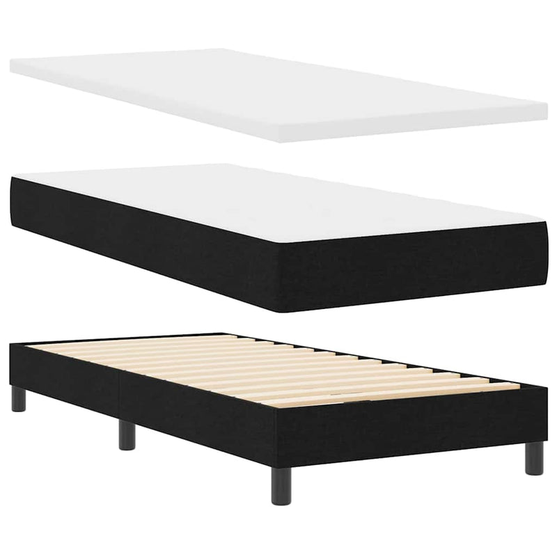 Pat cu arcuri cu headboard Manual Negru 100 x 200 cm țesătură