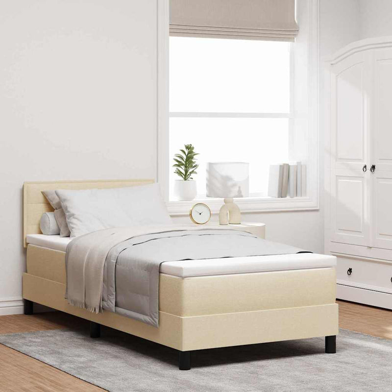 Pat cu arcuri cu headboard Manual Crem 100 x 200 cm țesătură