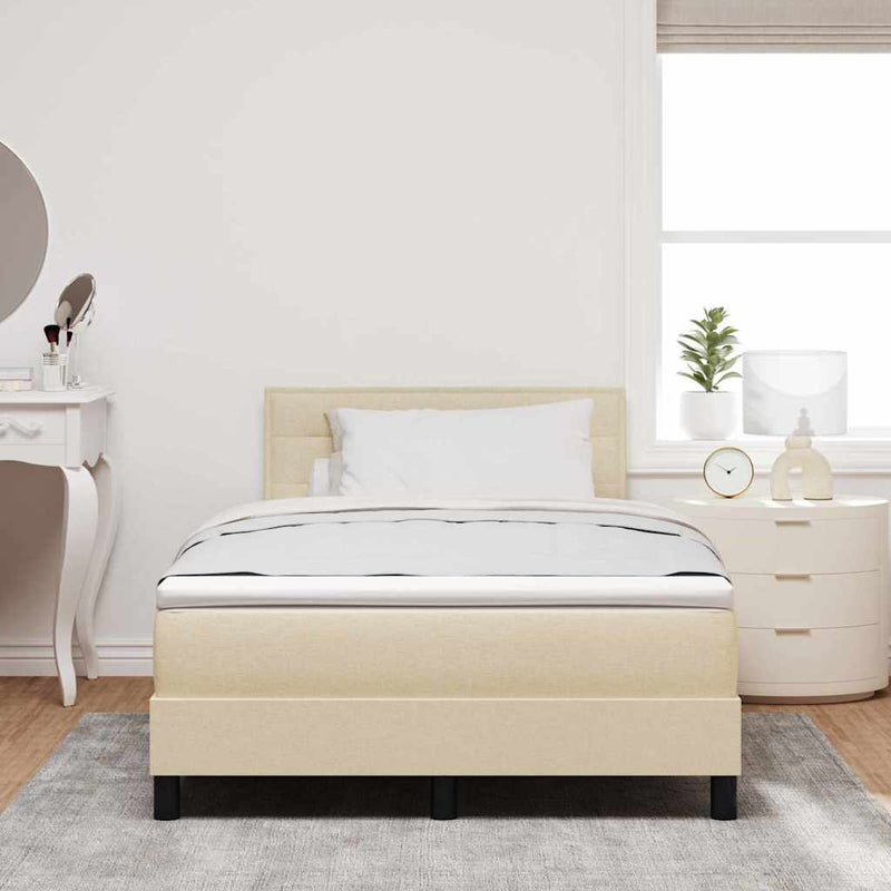 Pat cu arcuri cu headboard Manual Crem 120 x 200 cm țesătură
