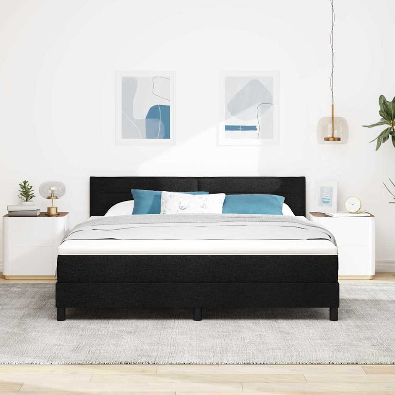 Pat cu arcuri cu headboard Manual Negru 180 x 200 cm țesătură