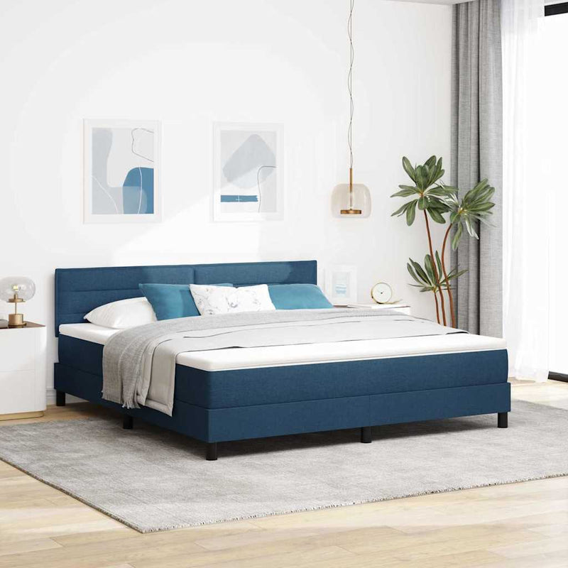 Pat cu arcuri cu headboard albastru 180 x 200 cm țesătură