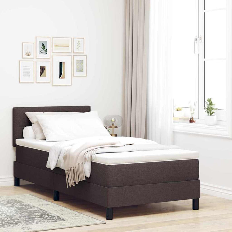 Pat cu arcuri cu headboard Maro închis 80 x 200 cm țesătură