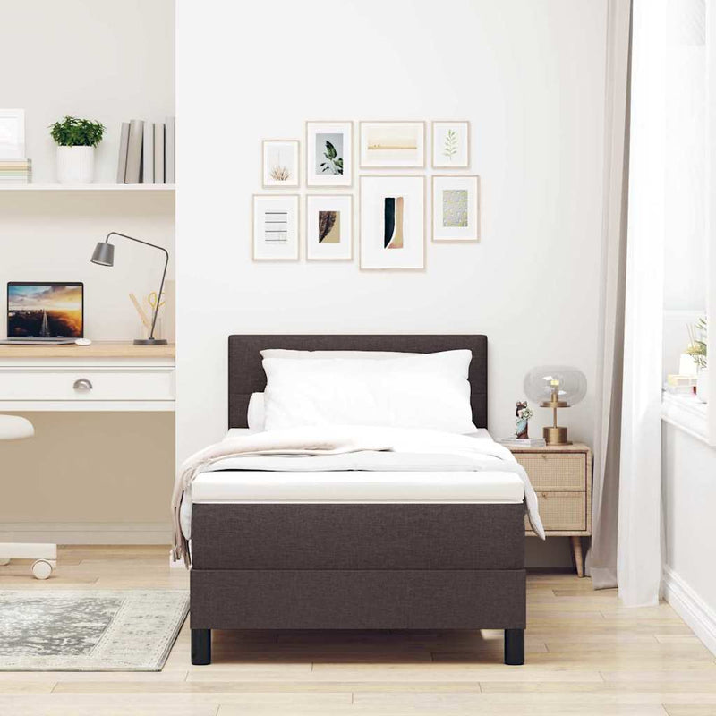 Pat cu arcuri cu headboard Maro închis 80 x 200 cm țesătură