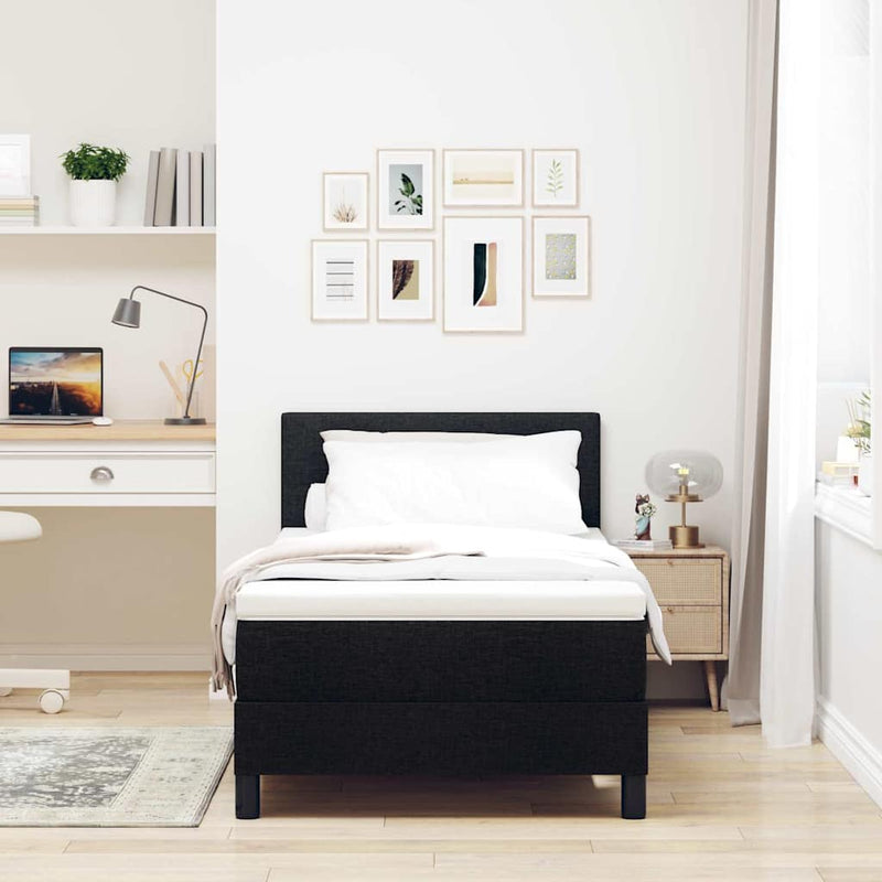 Pat cu arcuri cu headboard Manual Negru 90 x 190 cm țesătură