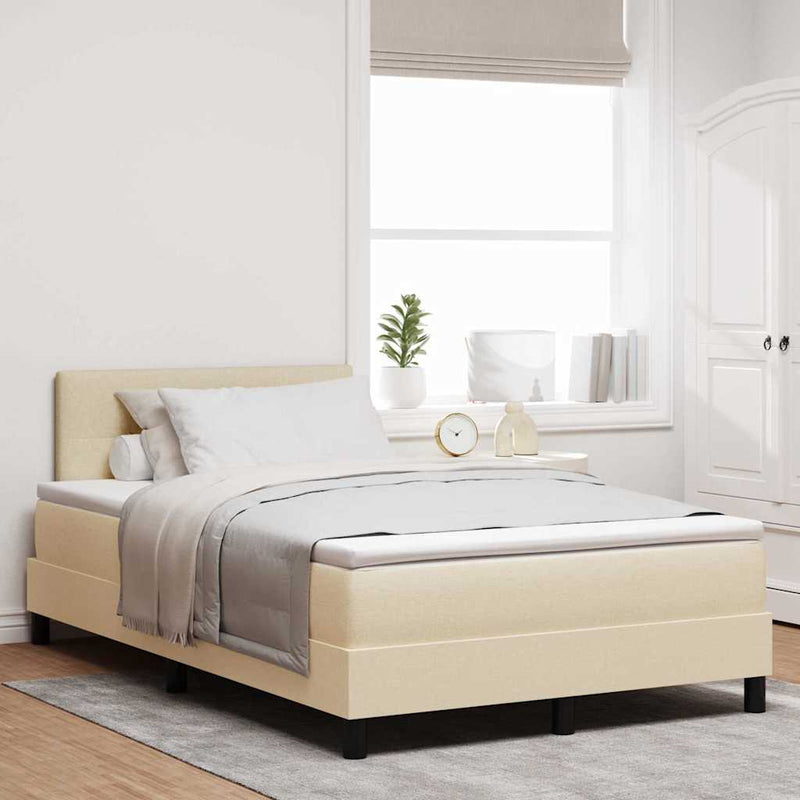 Pat cu arcuri cu headboard Manual Crem 120 x 190 cm țesătură