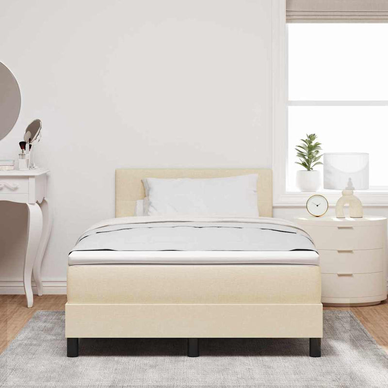 Pat cu arcuri cu headboard Manual Crem 120 x 190 cm țesătură