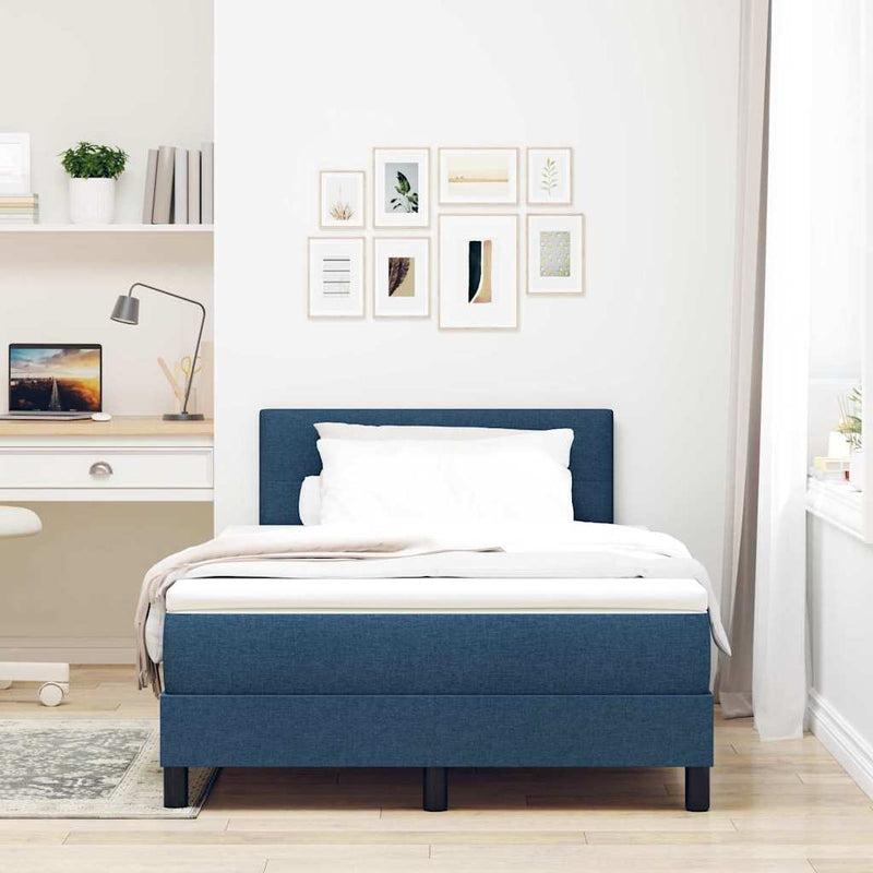 Pat cu arcuri cu headboard albastru 120 x 190 cm țesătură