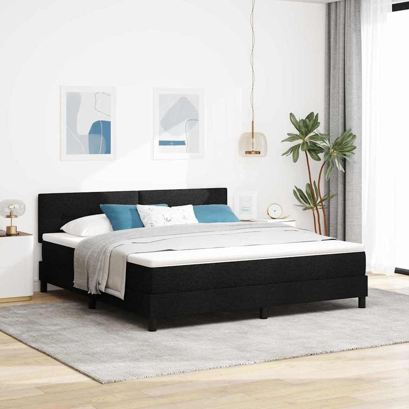 Pat cu arcuri cu headboard Manual Negru 180 x 200 cm țesătură