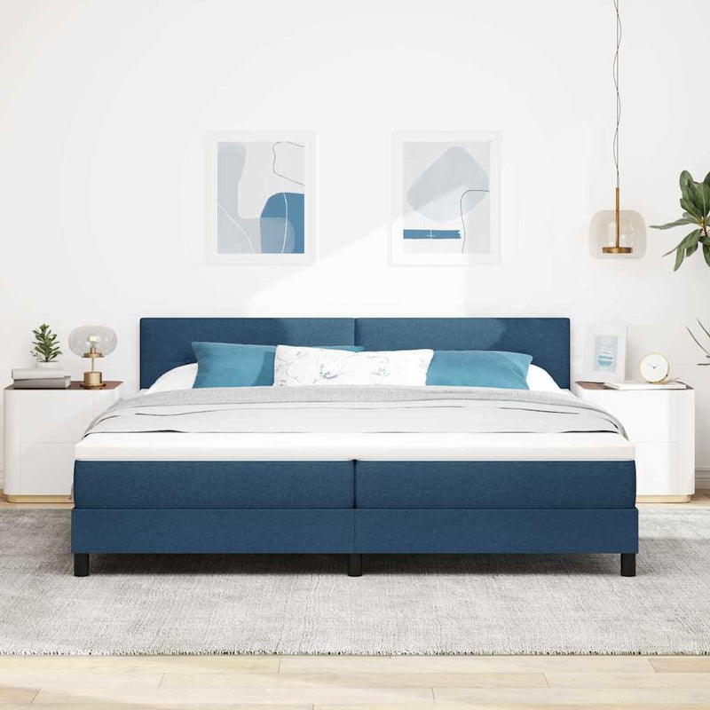 Pat cu arcuri cu headboard albastru 200 x 200 cm țesătură