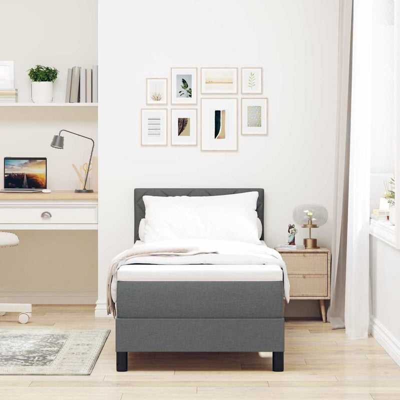 Pat cu arcuri cu headboard Gri închis 80 x 200 cm țesătură