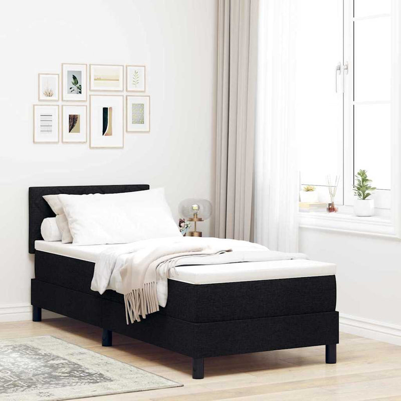 Pat cu arcuri cu headboard Manual Negru 80 x 200 cm țesătură