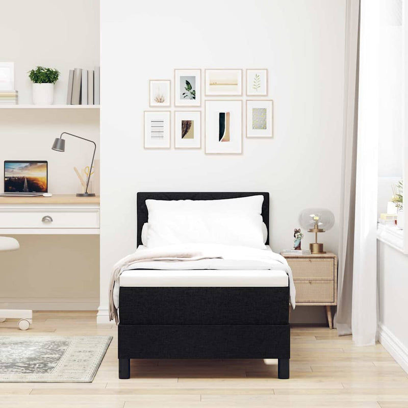 Pat cu arcuri cu headboard Manual Negru 80 x 200 cm țesătură