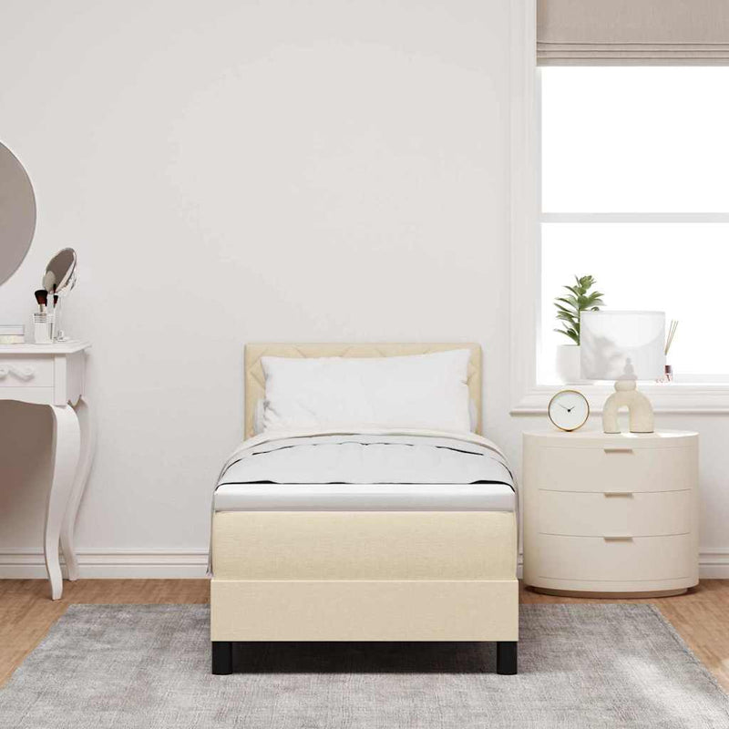 Pat cu arcuri cu headboard Manual Crem 80 x 200 cm țesătură