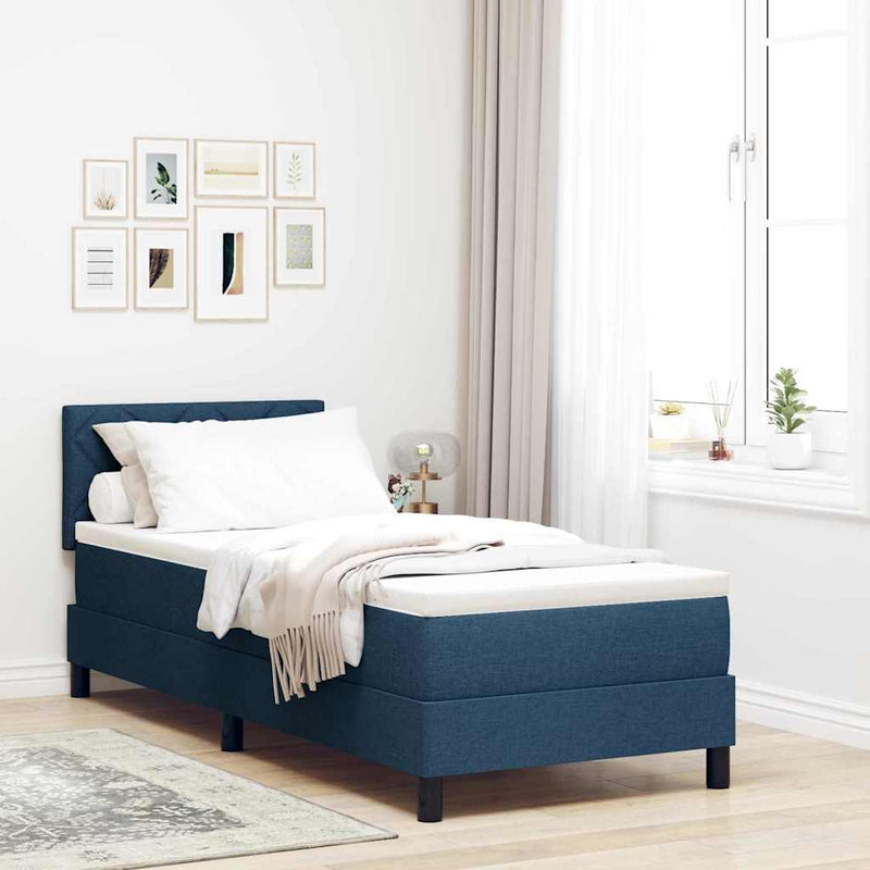 Pat cu arcuri cu headboard Manual albastru 80 x 200 cm țesătură