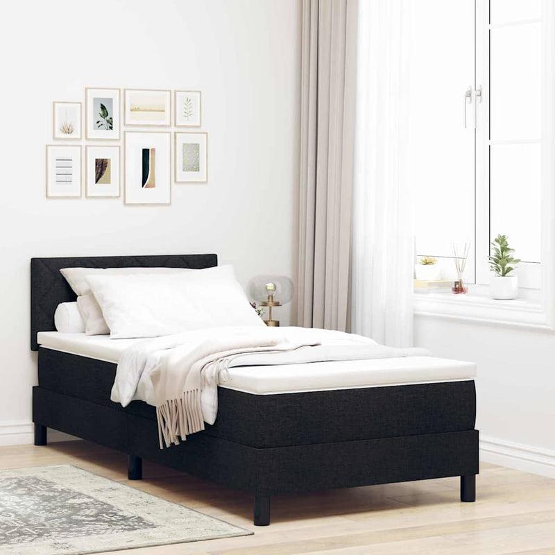 Pat cu arcuri cu headboard Manual Negru 90 x 190 cm țesătură