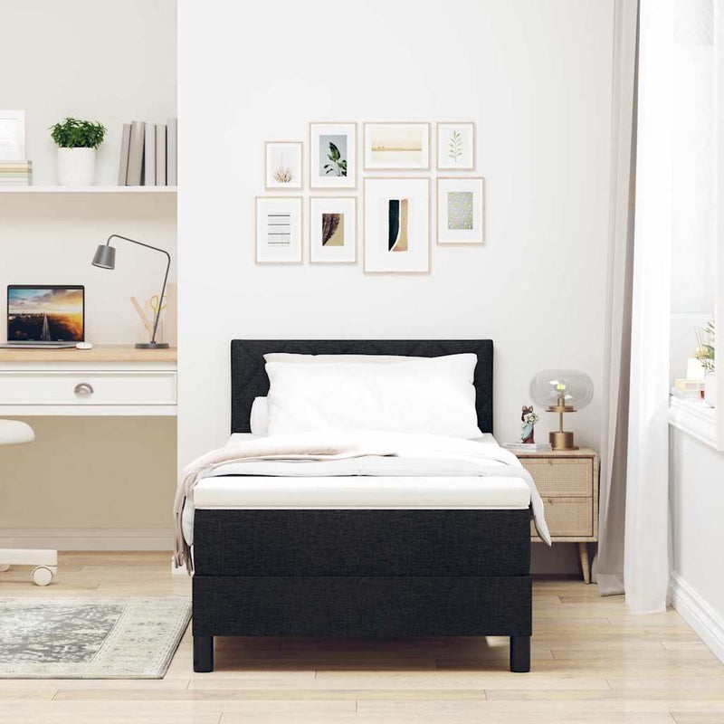 Pat cu arcuri cu headboard Manual Negru 100 x 200 cm țesătură
