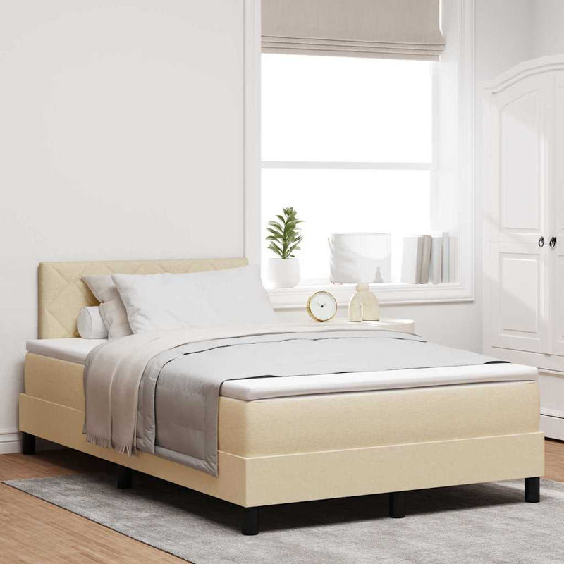 Pat cu arcuri cu pernă cu headboard Crem 120 x 190 cm țesătură