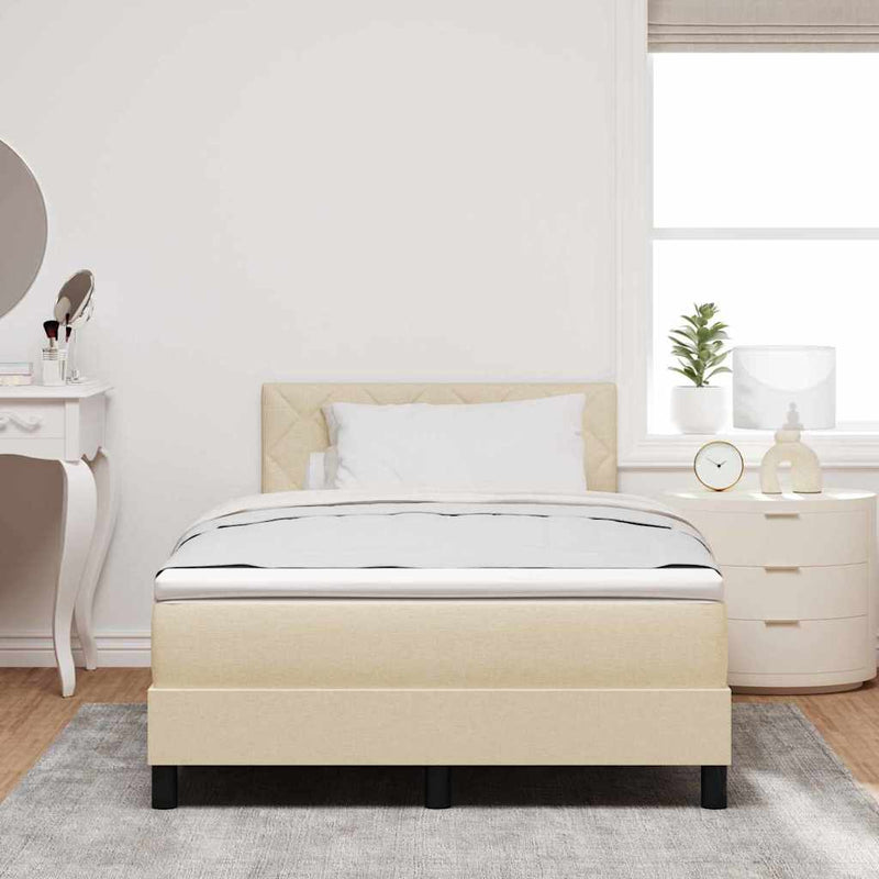 Pat cu arcuri cu pernă cu headboard Crem 120 x 190 cm țesătură