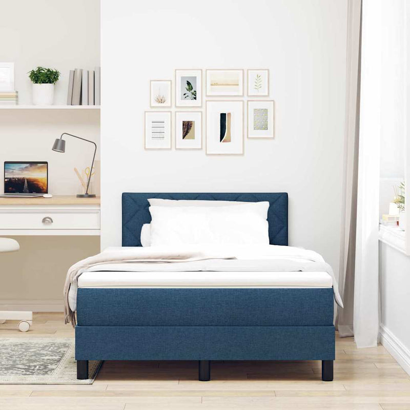 Pat cu arcuri cu headboard albastru 120 x 200 cm țesătură
