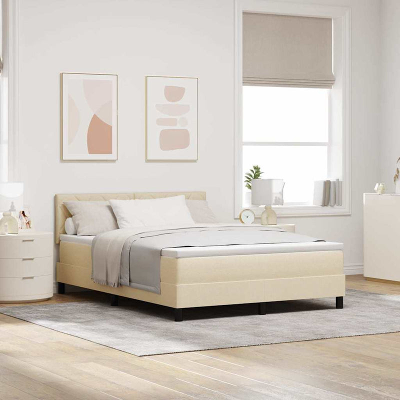 Pat cu arcuri cu pernă cu headboard Crem 160 x 200 cm țesătură
