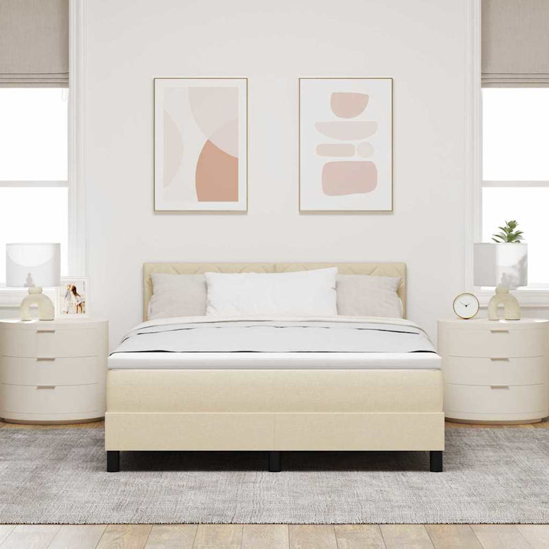 Pat cu arcuri cu pernă cu headboard Crem 160 x 200 cm țesătură