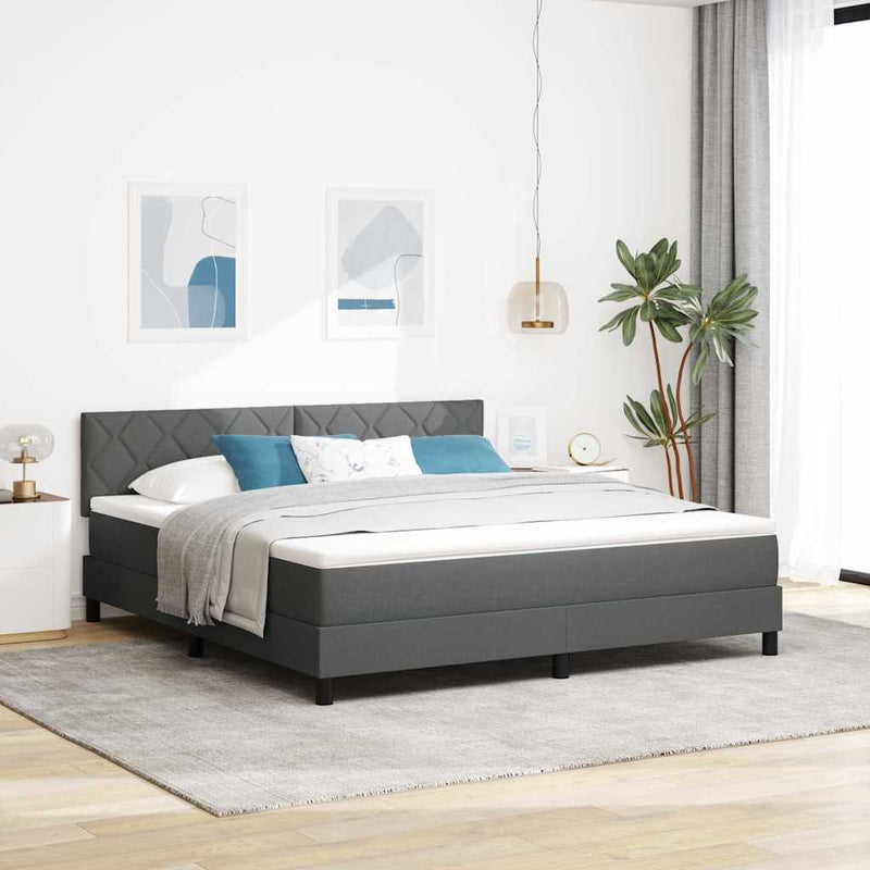 Pat cu arcuri cu headboard Gri închis 180 x 200 cm țesătură