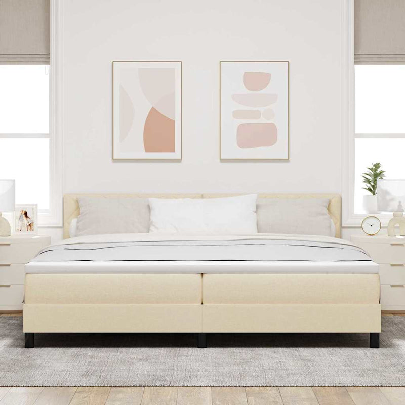 Pat cu arcuri cu headboard Manual Crem 200 x 200 cm țesătură