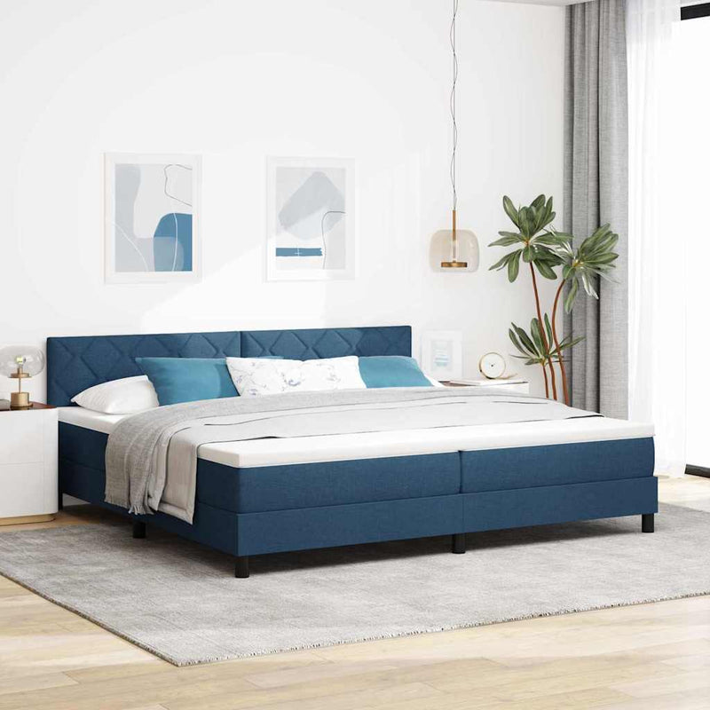 Pat cu arcuri cu headboard albastru 200 x 200 cm țesătură